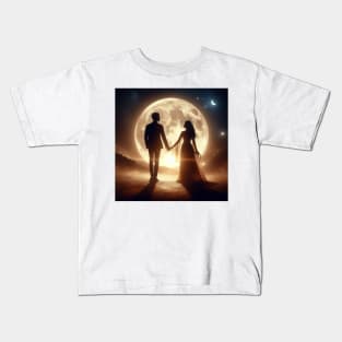 Moonlit Embrace: A Gentle Dance of Love Kids T-Shirt